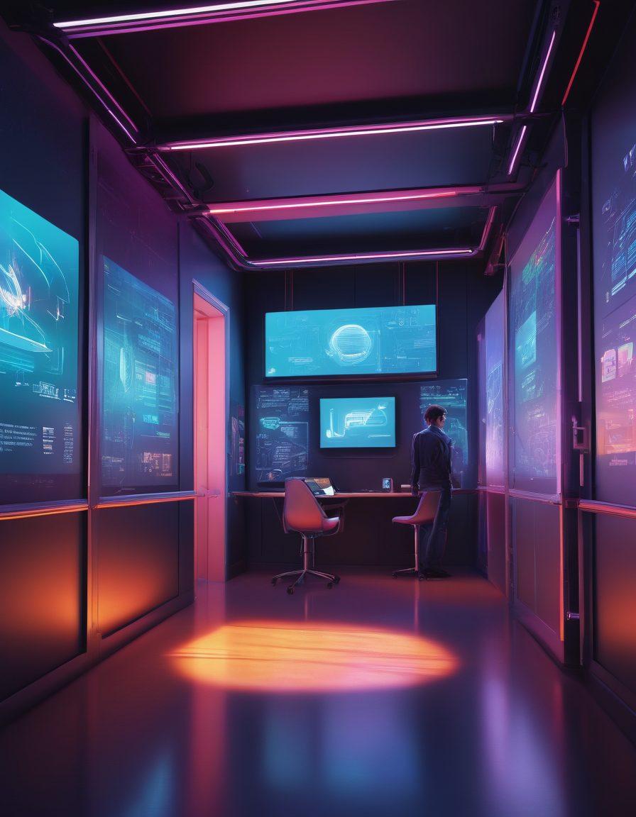 An abstract representation of an open door revealing a futuristic classroom filled with digital screens and interactive learning tools. Students of diverse backgrounds engaging with virtual reality headsets and holograms while exploring educational resources. A bright light emanates from the doorway symbolizing hope and innovation for the future of learning. vibrant colors. cyberpunk style. 3D.